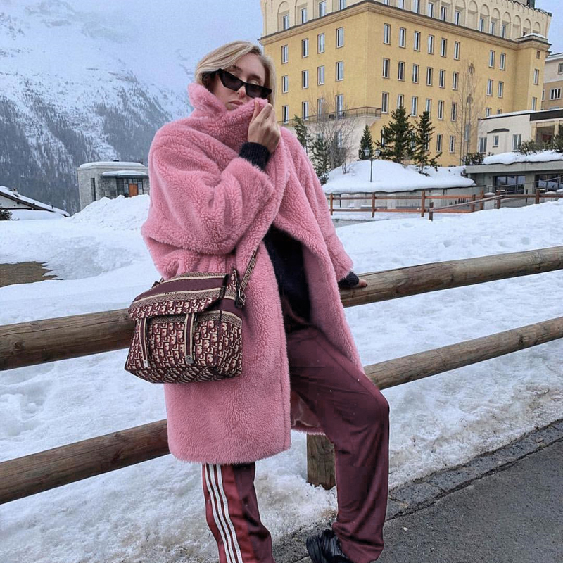 Long Teddy Bear Jacket Coat Winter Thick Warm Oversized Overcoat Women Faux Lambswool Fur Coats Chunky Outerwear B1