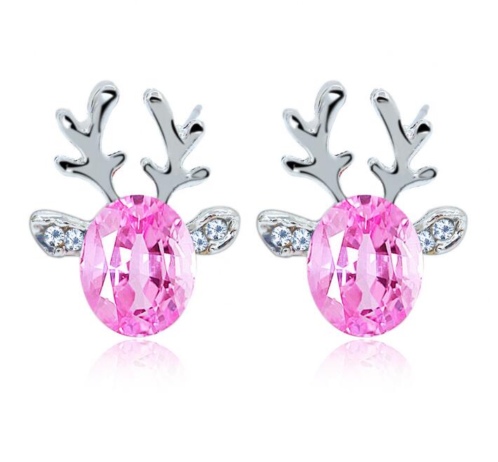 Women Xmas Gift Elegant Jewelry Christmas Pearl Deer Earrings Reindeer Ear Stud GB1353