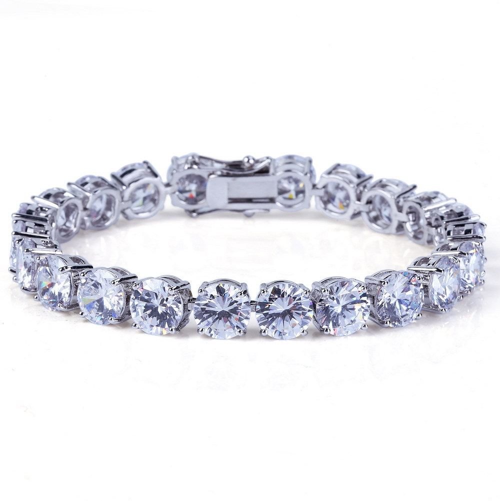 8mm Hip Hop Shining Tennis Bracelet White Zircon Bling 18k Real Gold Plated Men Women Bangle