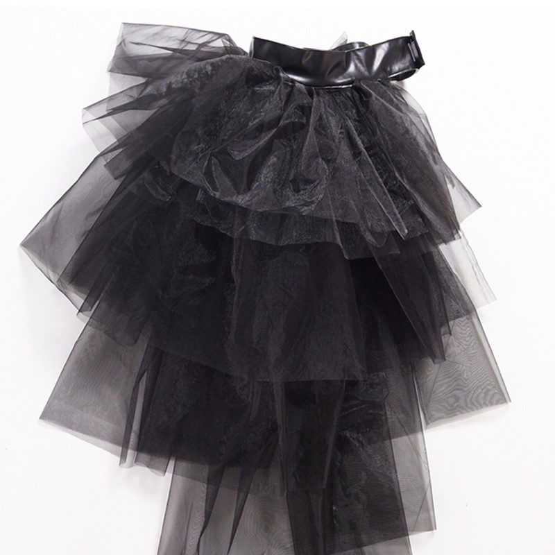 Women Tiered Mesh Tutu Skirt Sexy Club Dance Party Ruffle Ladis Long Petticoat with Big Satin Bow Female Ball Gown Hi-lo Skirts