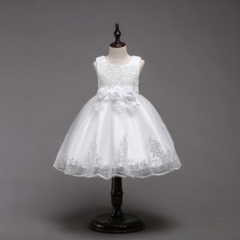 Flower Girls Dresses For Wedding Party Sleeveless Lace Appliques Ball Gown Birthday Girl Communion Pageant Gowns Kids Sequined Dress MC1731