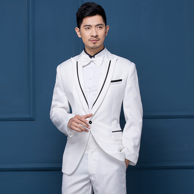 Fashion White Wedding Tuxedos Mens One Button Slim Fit Pants Suits Groom Wear 2 piece In Stock
