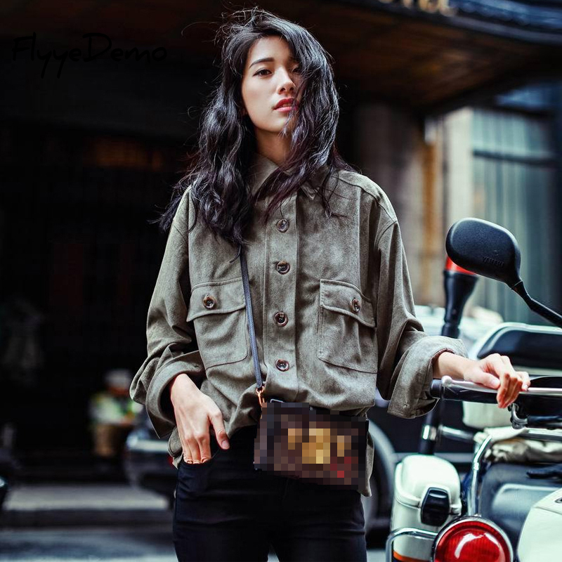 2020 Women Autumn Faux Suede Shirt Full Sleeve Turn Down Collar Loose Coat Solid Wind Shirts Female Casual Outwear, Green
2020 Women Autumn Faux Suede Shirt Full Sleeve Turn Down Collar Loose Coat Solid Wind Shirts Female Casual Outwear, Green