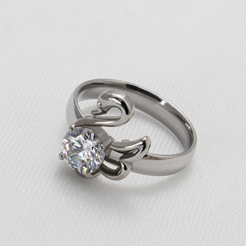 Wholesale- Titanium steel rings for women Swan set auger female ring engagement diamond rings sona diamond ring free shipping