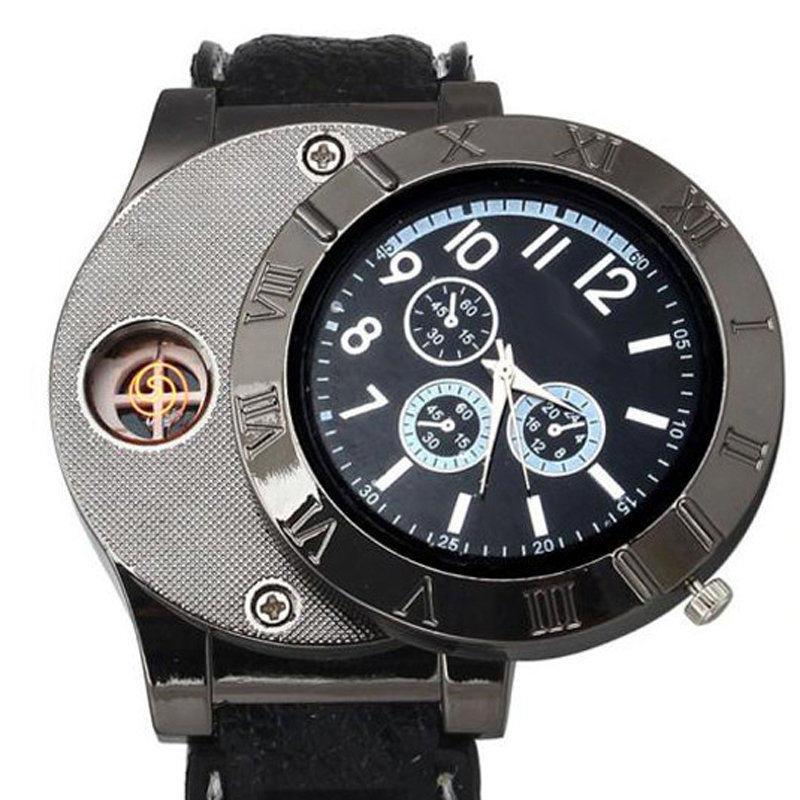 New USB Charge Lighter Watch Windproof Electronic Flameless Lighter Watches Men Watches Quartz Watches Clock relogio masculino LY191226