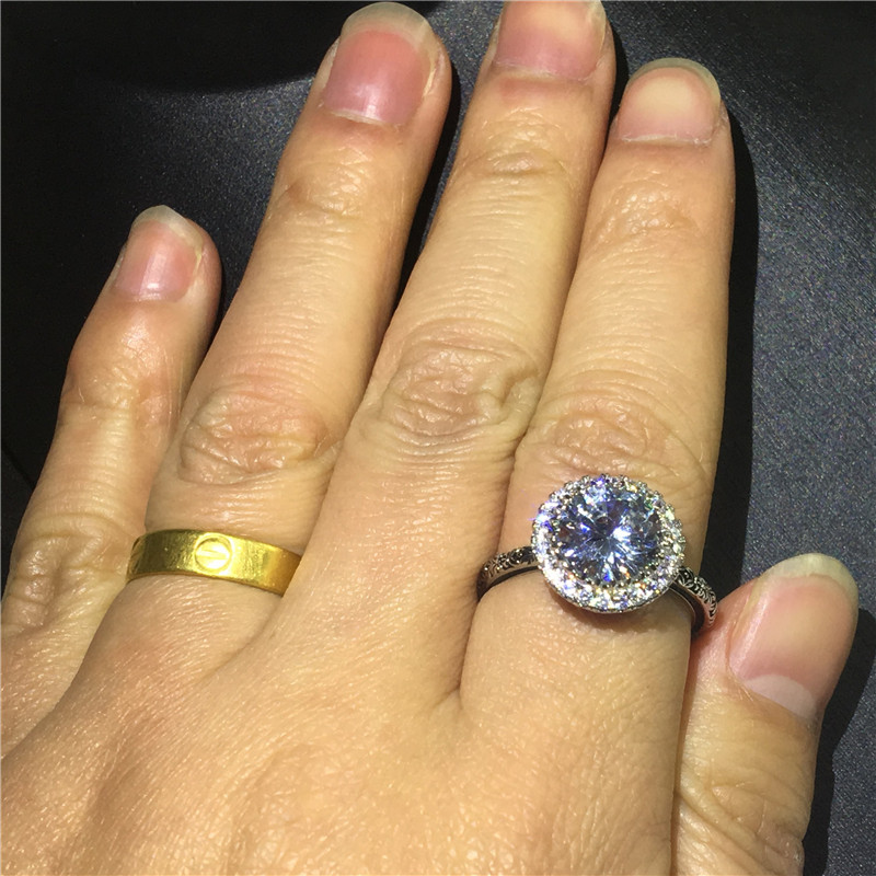 Vintage Decorative pattern Ring 925 Sterling Silver Filled Crystal Zircon cz Wedding Band Rings For Women Party Jewelry