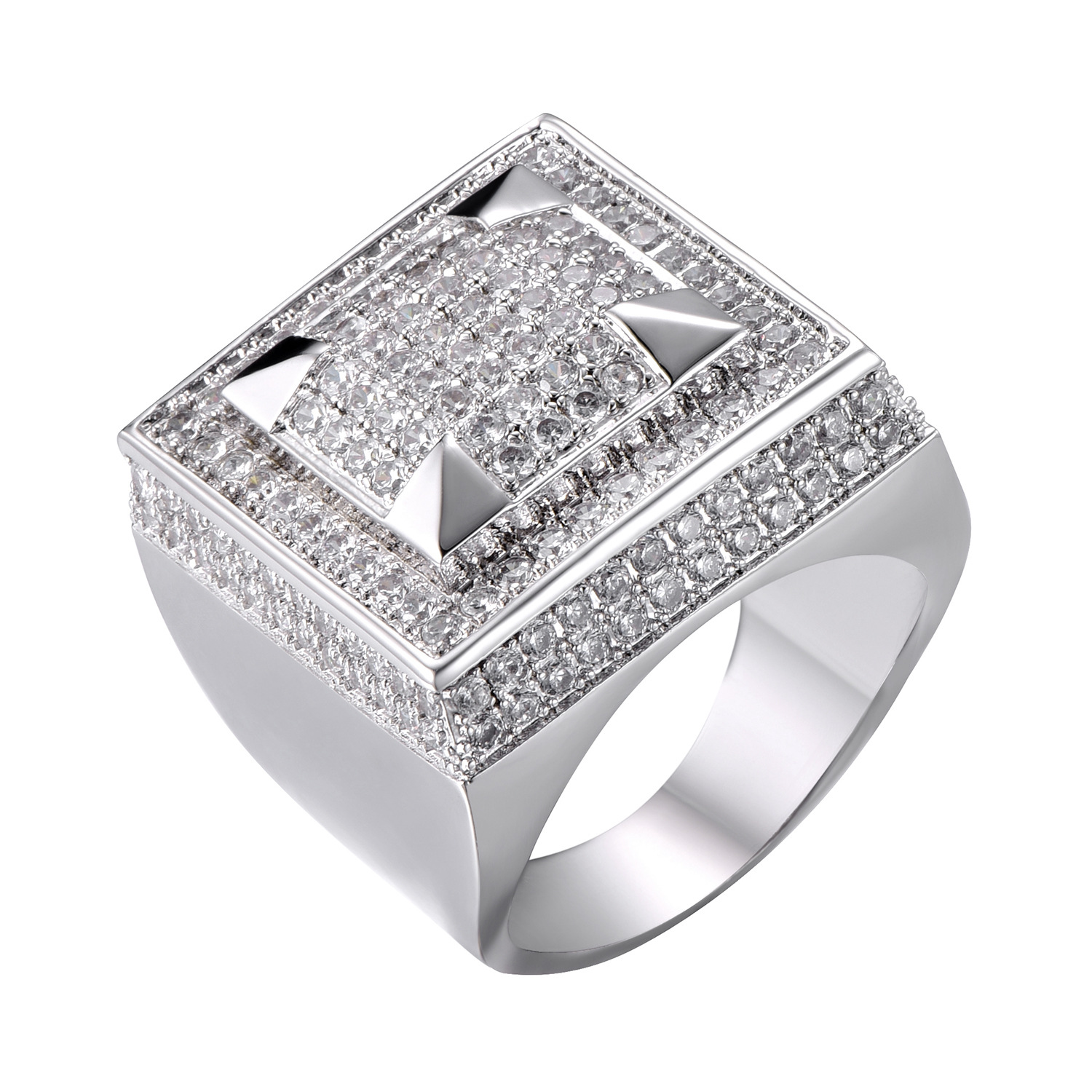 personalized Jewelry Gold White Gold Plated Mens Diamond Iced Out Man Hiphop Rapper Finger Rings Square Pinky Ring for Men Gifts for Guys