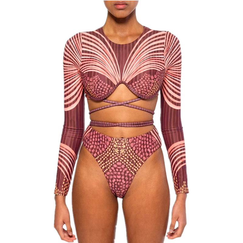 African Print Long Sleeve Striped Bikini Cross Strap Beachwear Push Up Woman High Waist Swimwear Bandage Two Pieces Swimsuits, Pink
African Print Long Sleeve Striped Bikini Cross Strap Beachwear Push Up Woman High Waist Swimwear Bandage Two Pieces Swimsuits, Pink