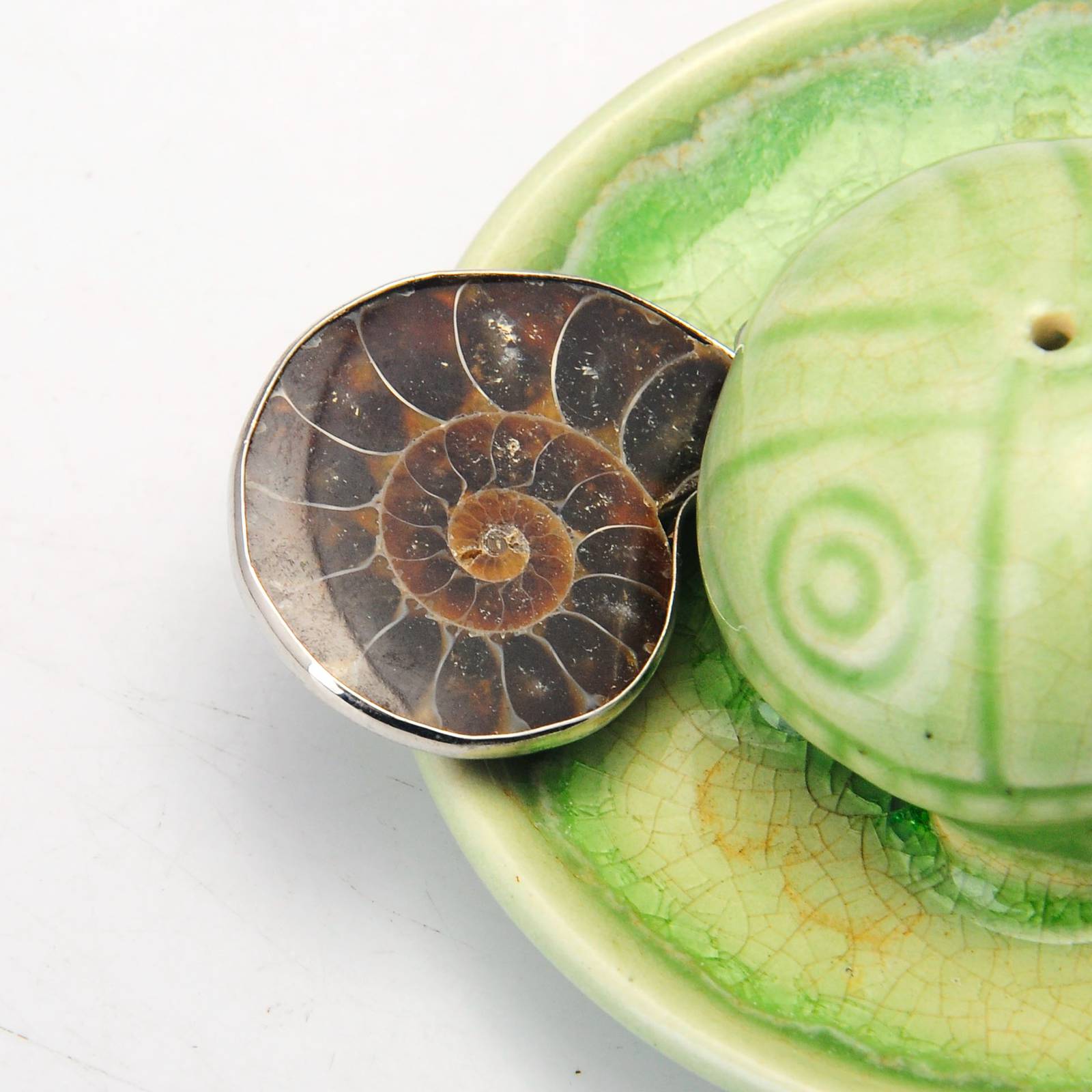 Natural Stone Chrysanthemum Fossil Pendant Silver Plated Bail Men and Women Fashion Jewelry Popular Minimalist Style