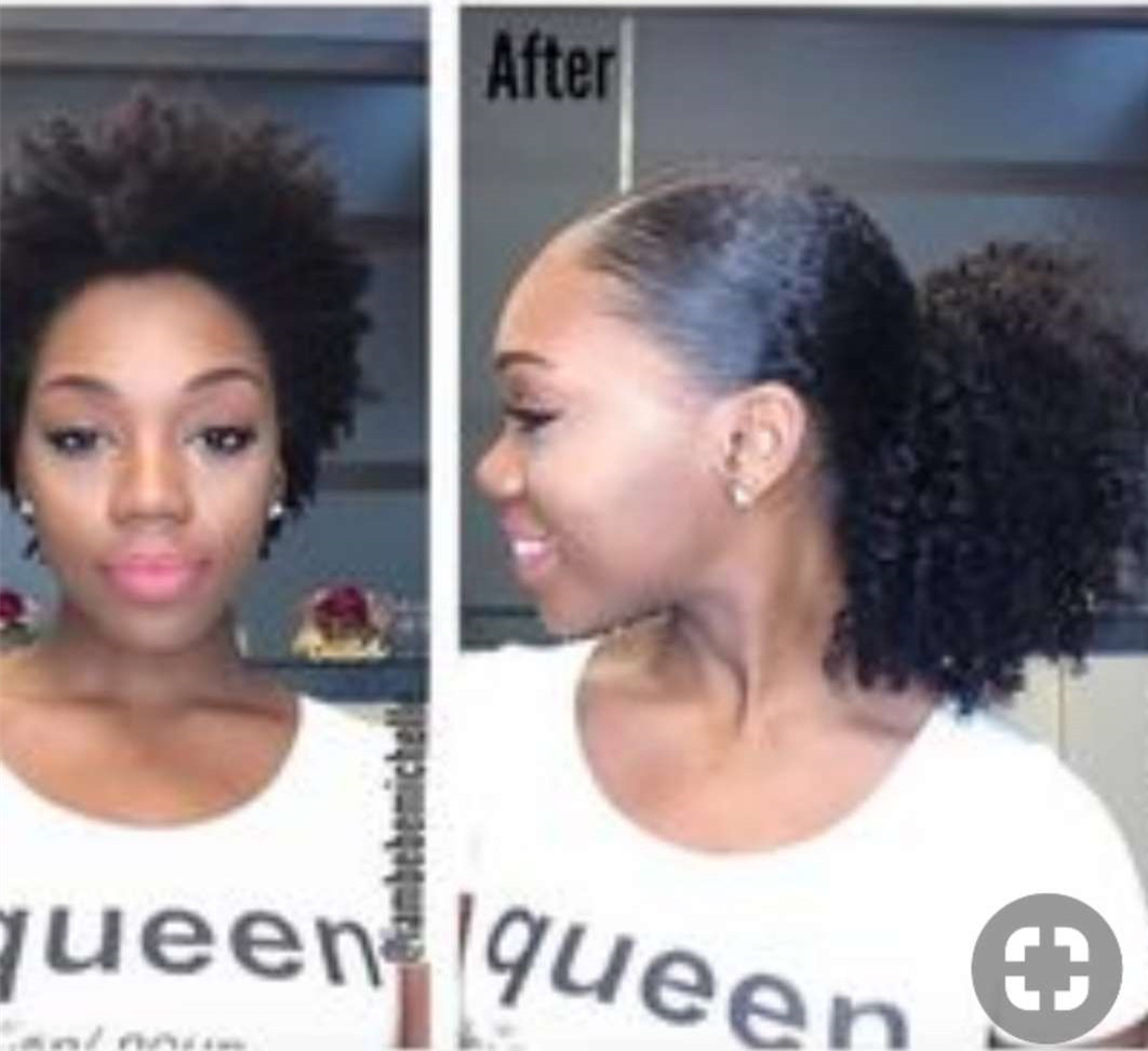 Human Curly Ponytail,Short Elastic Drawstring Ponytail African American Afro Kinky Curly Hair Extension, Puff Ponytail Hair with Clips 120g