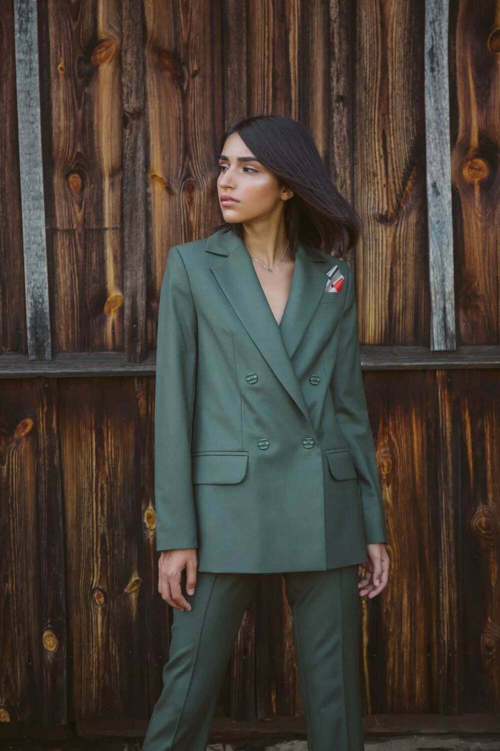 Green Blazer Ladies Women Suit Double Breasted Casual Coat Jacket Pants Mother of the Bride Suits Formal Wedding Guest Wear