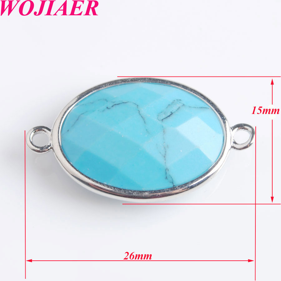 WOJIAER Natural Stone Gem Oval Beads Silver Section Loose Beads for Charm Jewelry Making Necklace DIY Bracelet BZ902