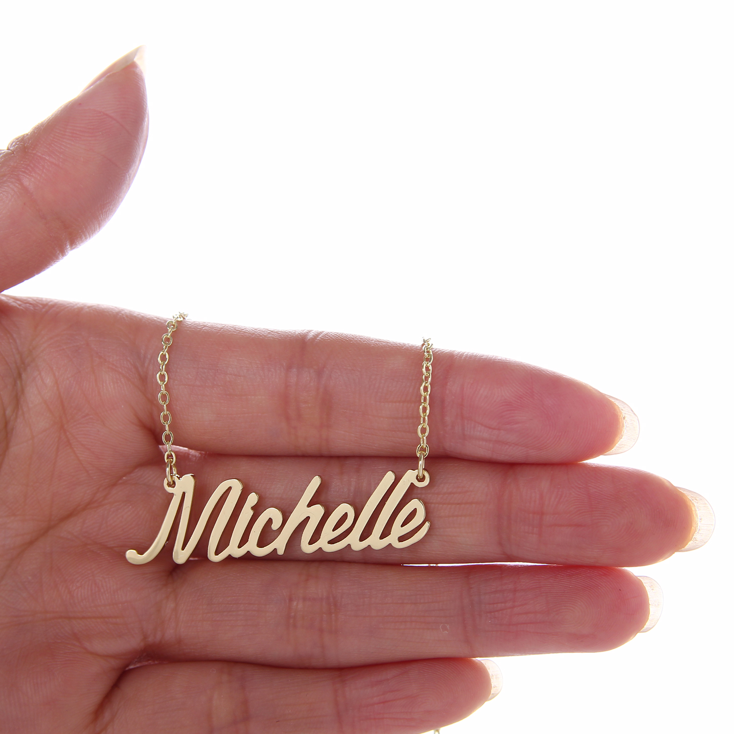 Dainty Michelle Nameplate Stainless Steel Name Necklace and Bracelet Jewelry Set for Women Gold Choker Chain Pendant Nameplate Gift