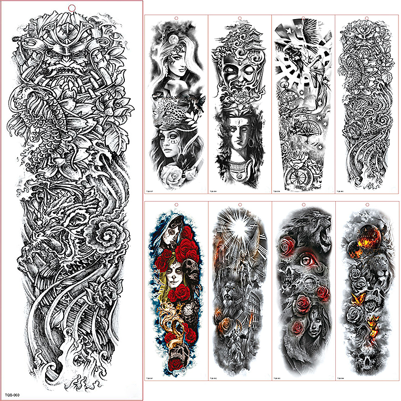 Large Arm Sleeve Tattoo Waterproof Temporary Tattoo Sticker Lion Rose Full Flower Tatoo Body Art Tattoo Girl
