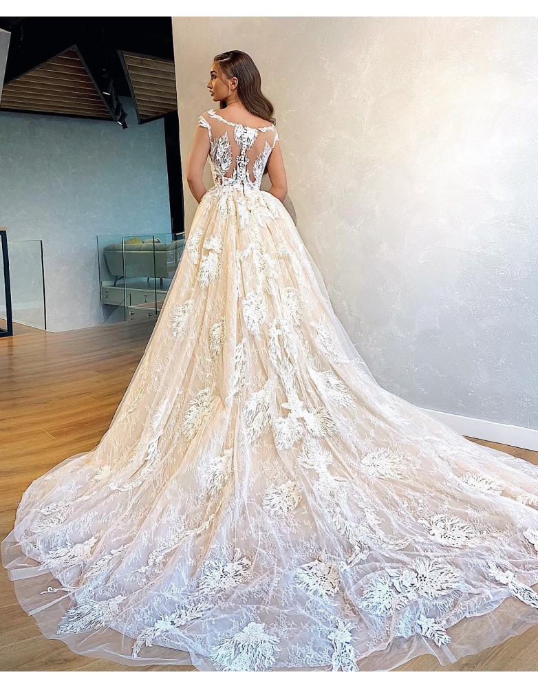 Mermaid Wedding Dress With Detachable Train 3D Appliqued Lace Bridal Gown Ruffle Sheer Back Sleeveless Vestidos De Novia Custom Made