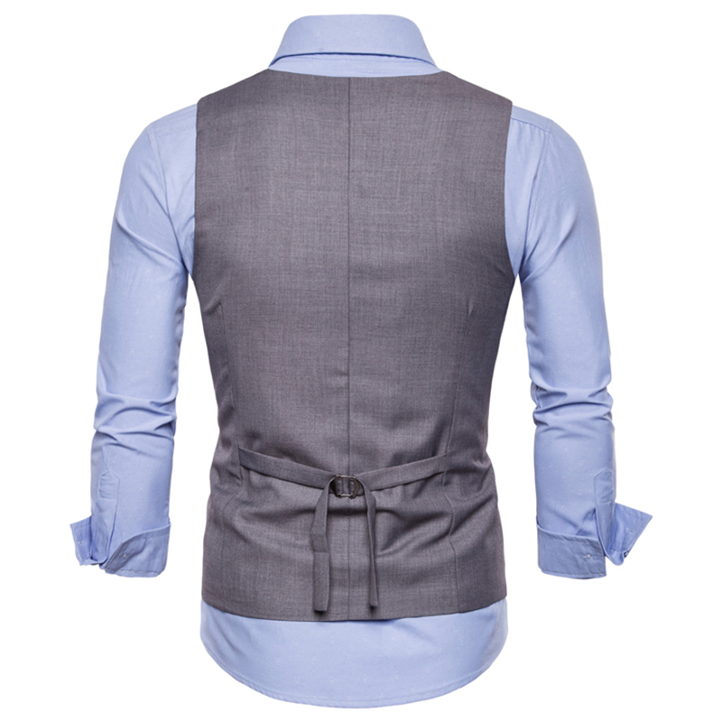 Men Vest Double Breasted Waistcoat 2018 England Style Sleeveless U-Neck Suit Vest Wedding Slim Cotton Gilet Plus Men Clothes