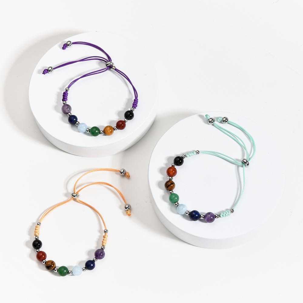 Natural 7 Chakra Stone Cuff Women Bracelets Romantic Vintage Bohomia Leather Crystal Yoga Bracelets Bangles for Girls Silver Beads