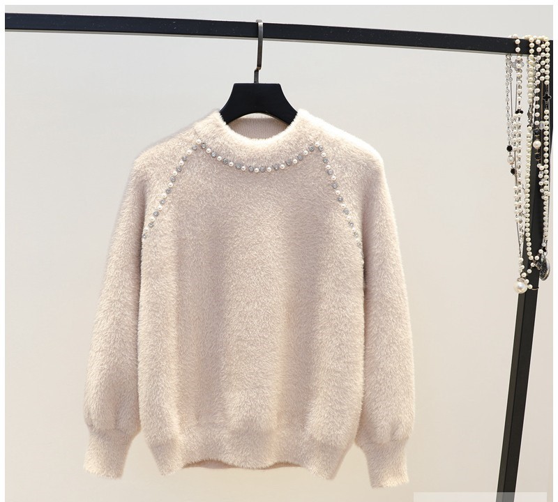 High quality Korean sweet style spring arrival fashion solid color beaded diamond imitation mohair sweater female lantern sleeve sweater, Beige
High quality Korean sweet style spring arrival fashion solid color beaded diamond imitation mohair sweater female lantern sleeve sweater, Beige