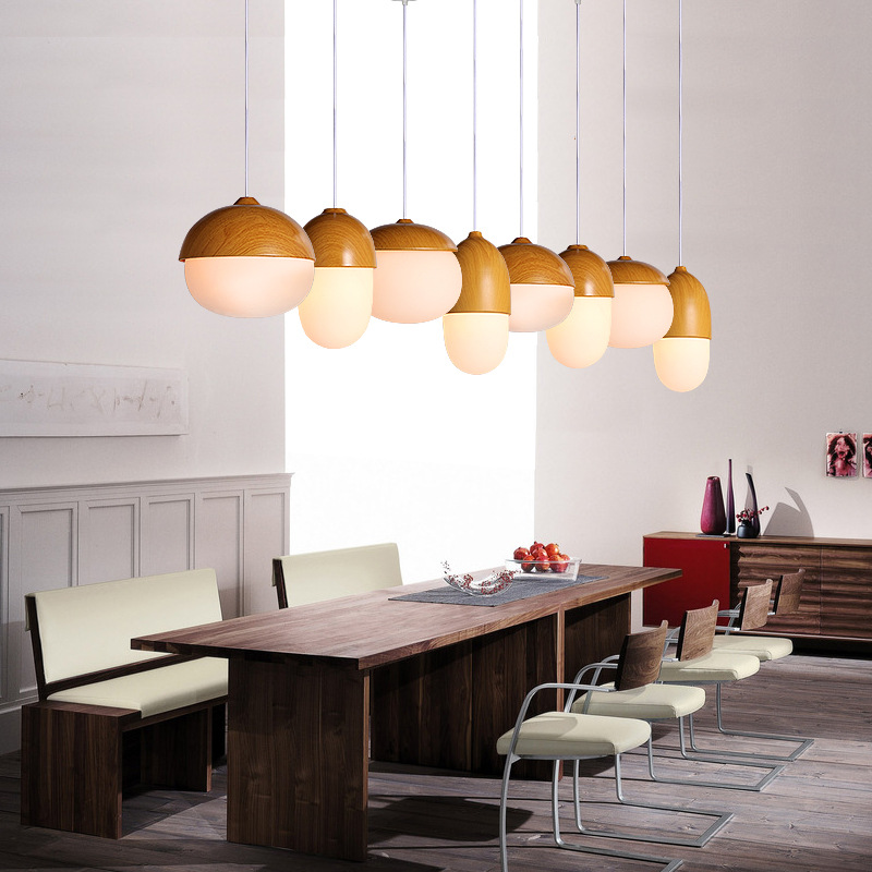 Nordic Pendant Lights modern minimalist lamp restaurant creative personality coffee bar nuts wood grain glass droplight