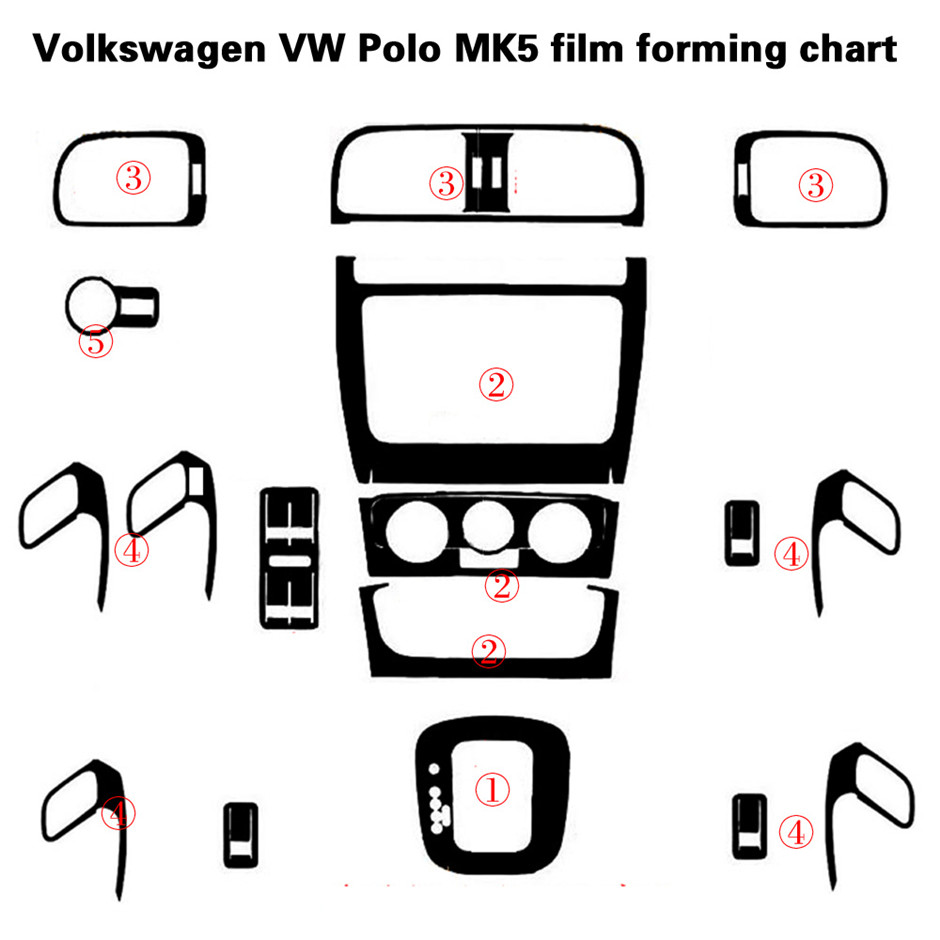 For Volkswagen VW POLO MK5 2011-2018 Interior Central Control Panel Door Handle Carbon Fiber Stickers Decals Car styling Accessorie