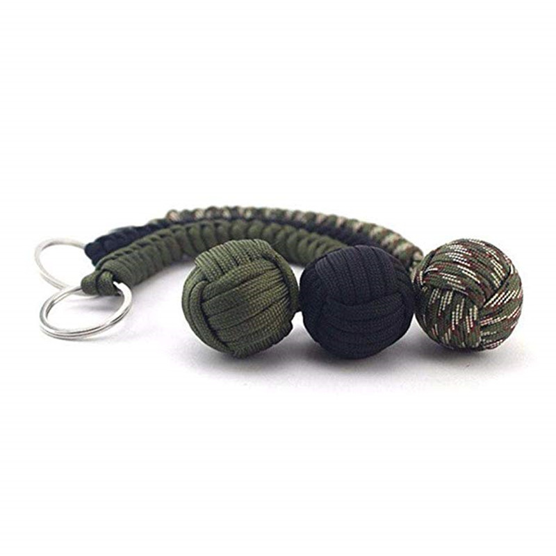 Outdoor Security Protection Black Monkey Fist Steel Ball Key Chain For Girl Camping Self Defense Lanyard Survival Broken Windows T