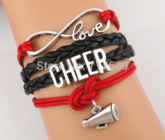Wholesale- choose Infinity Cheer Charm Fashion Speaker Cheerleaders Bracelet friendship leather bracelets for gift customs sports