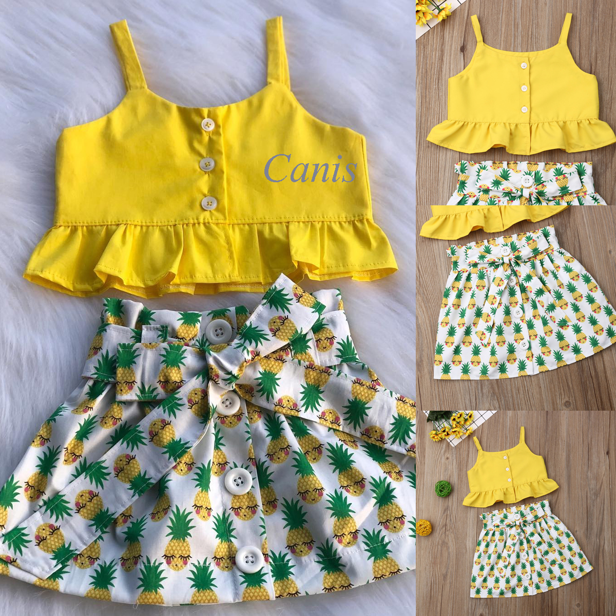 Summer Toddler Kids Newborn Baby Girls Clothes Set Button Yellow Sling Short Tops Pineapple Skirts Outfit Newest Fashion 2Pcs
Summer Toddler Kids Newborn Baby Girls Clothes Set Button Yellow Sling Short Tops Pineapple Skirts Outfit Newest Fashion 2Pcs