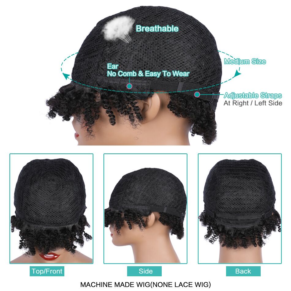 Short Sassy Curl Pixie Cut Wig kinky curly Bob Human Hair Wigs For Women Brazilian Remy 150% full Density