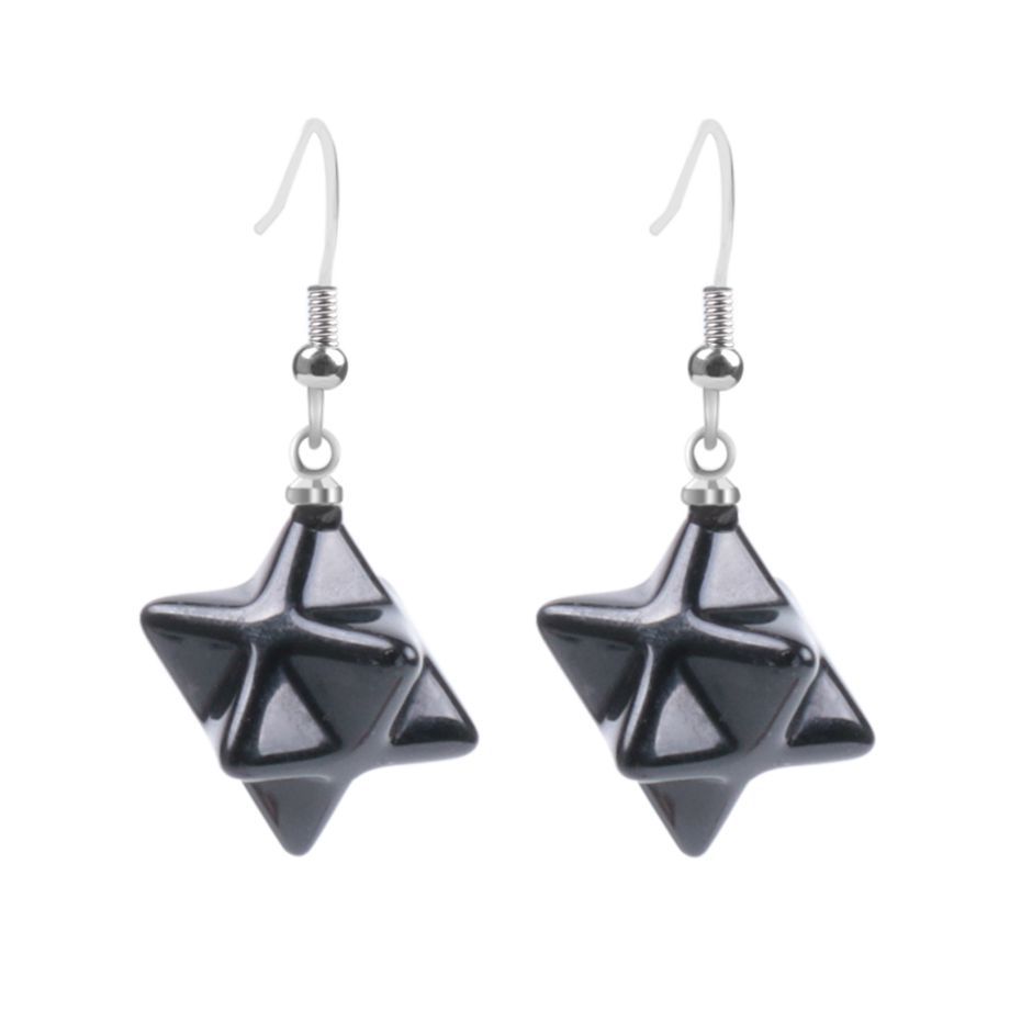 Bohemian Natural Gem Stone Merkabah Star Drop Earrings for Girl Opal Pink Crystal Lazuli Polyhedral Reiki Eardrop
