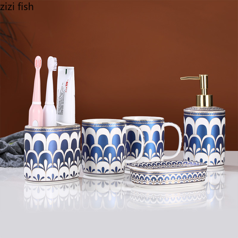 Ceramics Wash Cup Set Home Use Bathroom Five-piece Set with Tray Bathroom Supplies Lotion Bottle Soap Dish Toothbrush Holder
Ceramics Wash Cup Set Home Use Bathroom Five-piece Set with Tray Bathroom Supplies Lotion Bottle Soap Dish Toothbrush Holder