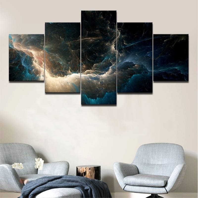 5pcs/set Fantasy Star Unframed Wall Art Oil Painting On Canvas Fashion Textured Paintings Night View Picture Living Room Decor