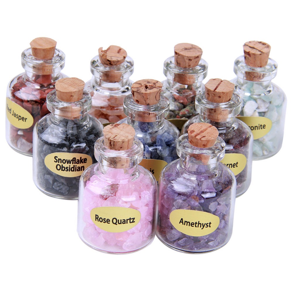 Natural Semiprecious Crystal Mini Stones Bottles Healing Mini Tumbled Stones Reiki Wicca Chips with Box 9 Bottle/Box DEC561