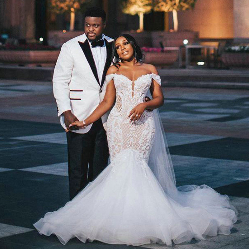 Mermaid Lace Fabulous Beaded Wedding Dresses Off The Shoulder Neck Appliqued Plus Size Bridal Gowns Tulle Trumpet Robe De Marie