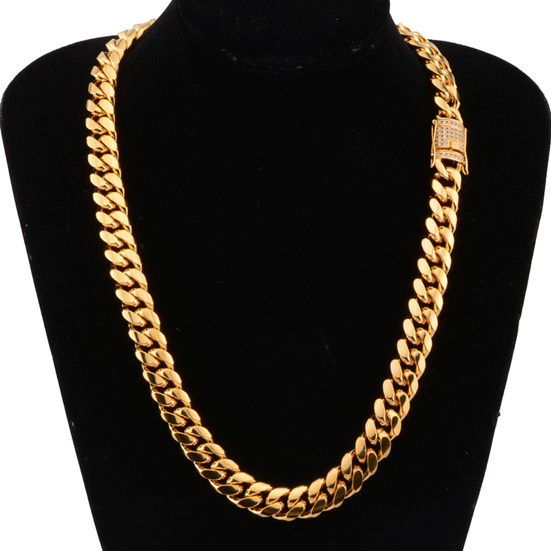 818mm wide Stainless Steel Cuban Miami Chains Necklaces CZ Zircon Box Lock Big Heavy Gold Chain for Men Hip Hop Rock jewelry