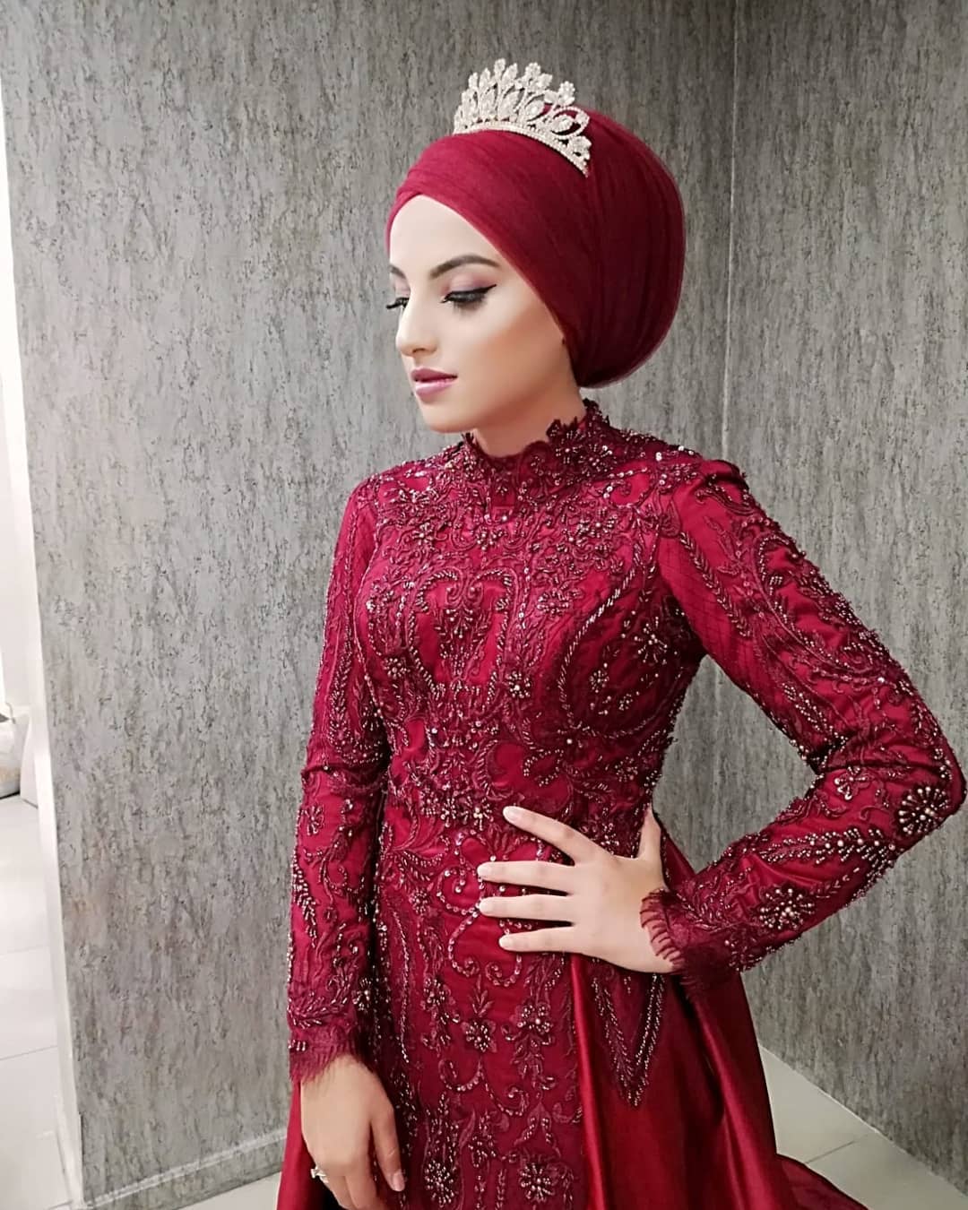 arabic aso ebi red muslim lace beaded wedding dresses high neck mermaid long sleeves bridal dresses vintage sexy wedding gowns zj375