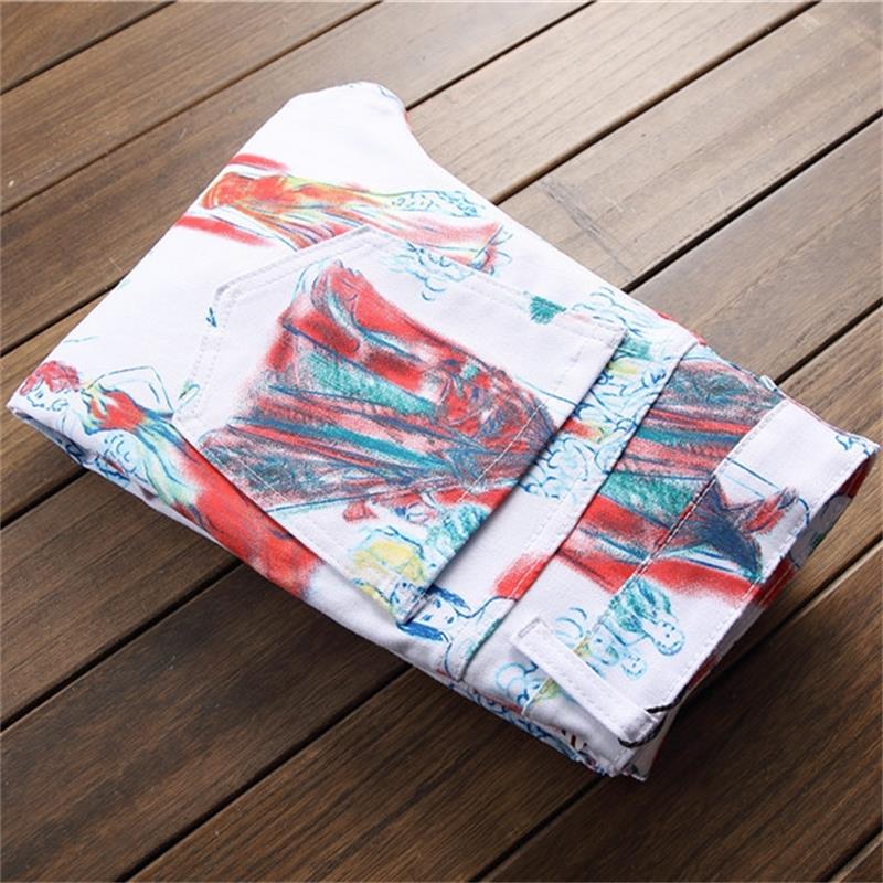 BOKADIAO Man jeans fashion Multicolor Paint Splatter Straight jeans for men white Pants wild Slim denim trousers male Streetwear
