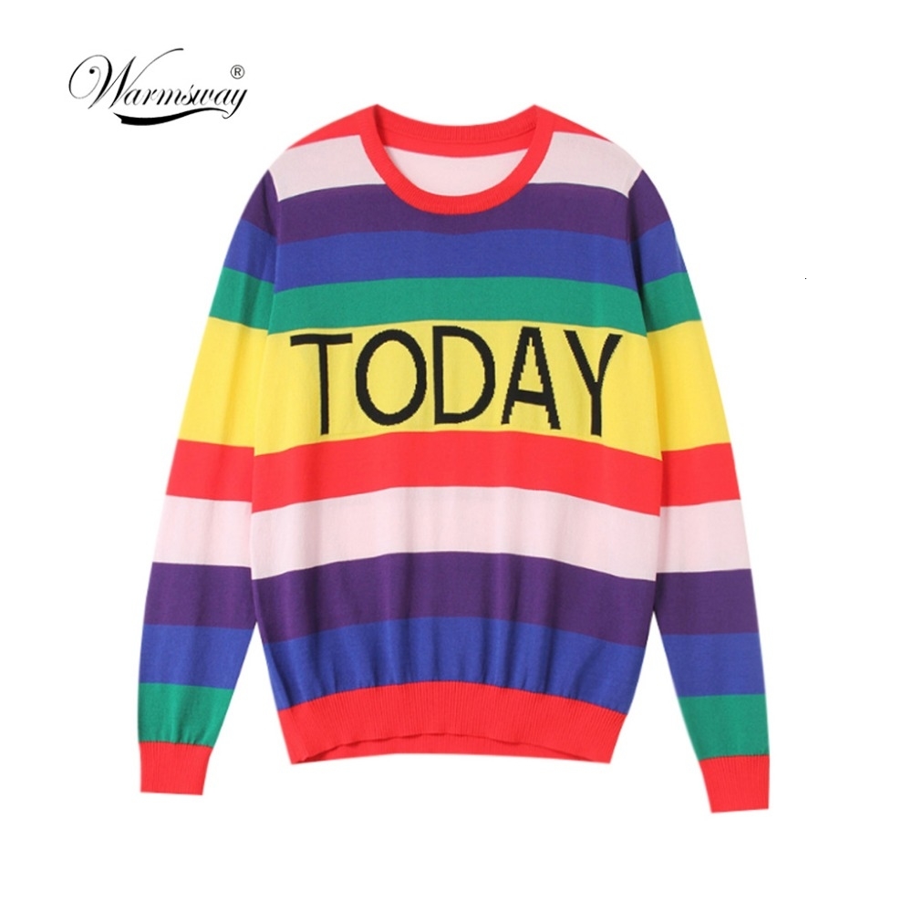 Fashion Women Striped Harajuku Candy Colors pullover Sweater Kawaii viscose pull Casual Tee Lady Cute Tops B-172MX190928