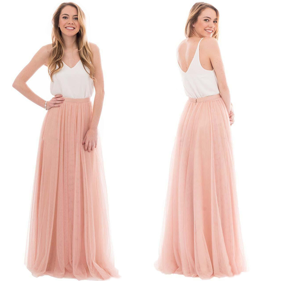 Hot Two Pieces Formal Wedding Guest Dress Tulle Bridesmaid Prom Dresses A Line Floor Length Maid Of Honors Dresses BD8998