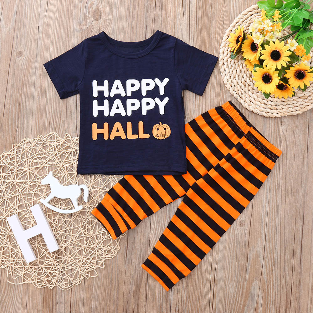 2PCS Halloween Clothing children Kids Clothes Set 2PCs Letter Pumpkin Print Top +Pants Set Outfit roupas menina
