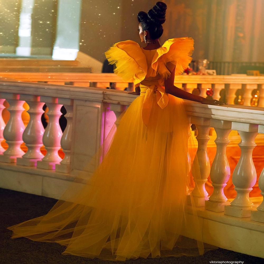 2020 New Sexy Gold High Low Prom Dresses With Tutu Detachable Train Deep V-neck Ruffles Prom Gowns Over-skirt