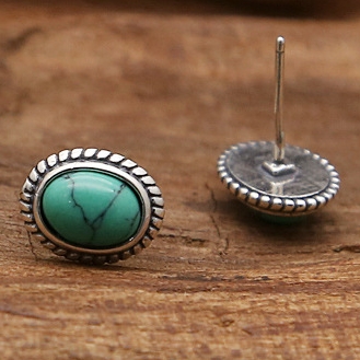 Brand new 925 sterling silver stud earrings American antique silver hand-made designer jewelry with semi-precious stones for women