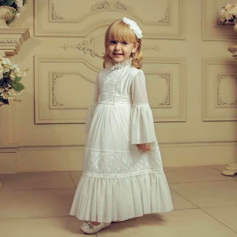 Cute Little Flower Girls' Dresses White Tulle Applique Jewel Neck Pageant Dress Ankle Length Birthday Party Wear