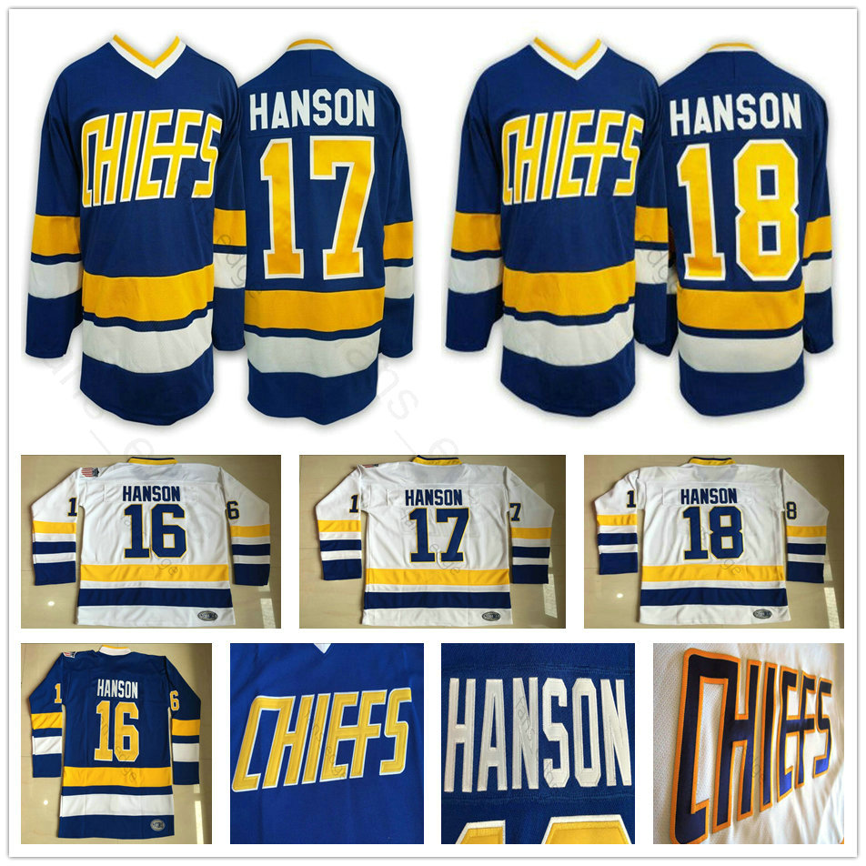 Wholesale Hanson Brothers Charlestown Slap Shot Hockey Jersey #16 Jack Hanson 17 Steve 18 Jeff Hanson SlapShot Stitched Blue White Jerseys
Wholesale Hanson Brothers Charlestown Slap Shot Hockey Jersey #16 Jack Hanson 17 Steve 18 Jeff Hanson SlapShot Stitched Blue White Jerseys
