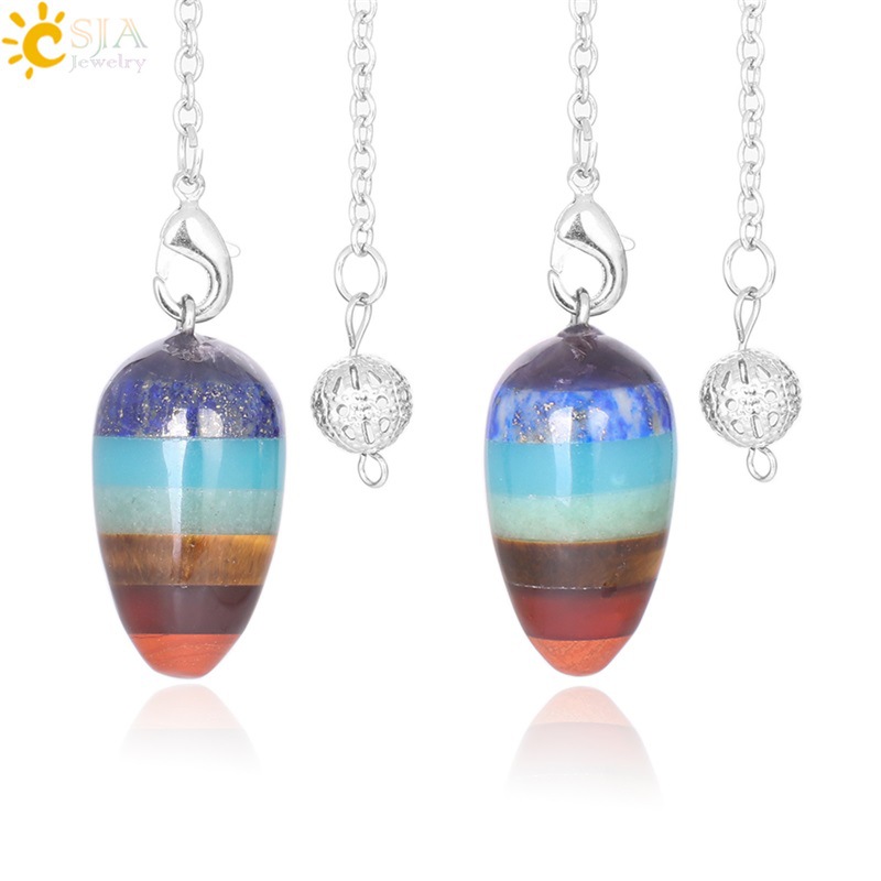 Hot Sale Natural Stone Pendulum Wicca Divination Pendant Small Gyro Egg Shaped Yoga 7 Chakra Healing Beads for Jewelry