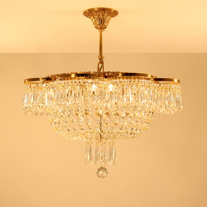 Modern 100% Brass Crystal Chandelier LED Light Romantic French Copper Chandeliers Lights Fixture Bedroom Living Room Home Indoor Lighting