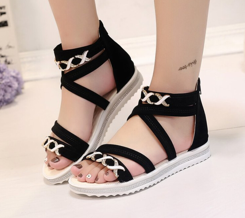 2019 summer new sandals flat fashion trend simple metal elements sandals women, Beige
2019 summer new sandals flat fashion trend simple metal elements sandals women, Beige
