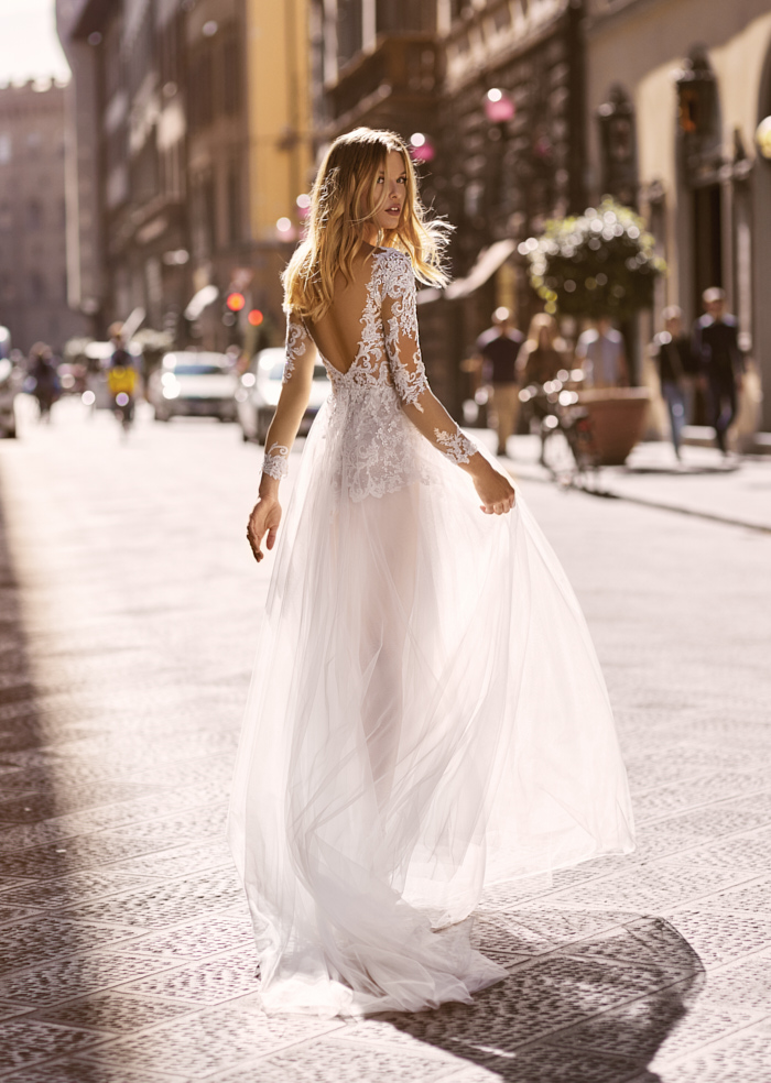 long sleeve wedding dresses lace appliqued beach boho v neck tulle a line bridal gowns vestido de novia