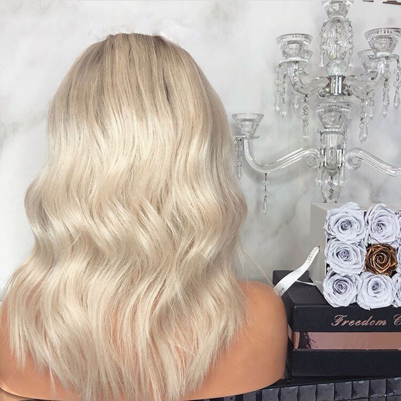 14inches loose curly brazilian hair Short Blonde Wig Brown Root Ombre Lace Front Wig Baby Hair natural synthetic Bob Wigs for Women