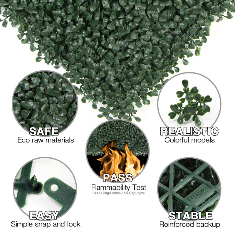 ULAND Artificial Boxwood Panels Outdoor Privacy Fence Hedge Screen 32 sqft Hanging Decorative Ornaments Wedding Backrop 12 pack
