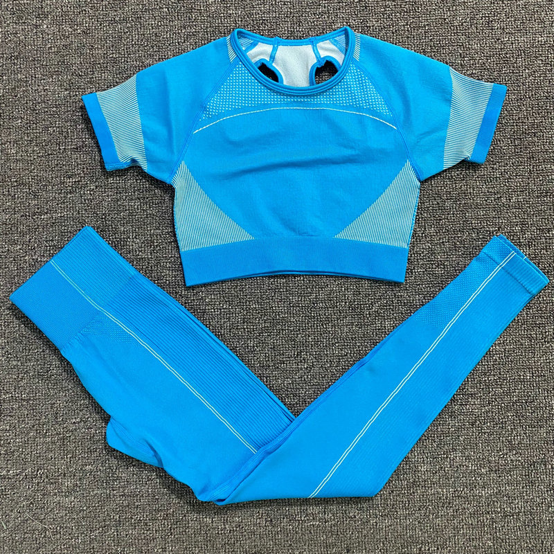 Seamless Yoga Set Women Fitness Clothing Workout Pant Sportswear Short Sleeve Crop Top Shirts Gym Leggings Sports Suits, Blue set
Seamless Yoga Set Women Fitness Clothing Workout Pant Sportswear Short Sleeve Crop Top Shirts Gym Leggings Sports Suits, Blue set